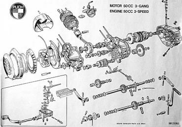Original Poster, Puch 3-Gang-Motor, DS 50 , MC 50 usw., gebläsegekühlt, Fuß-oder Handschaltung (80x120cm)